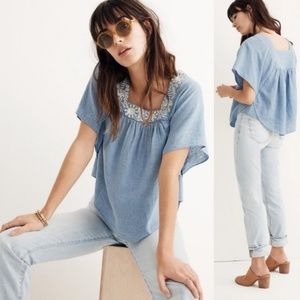 Madewell Embroidered Denim Butterfly Top
